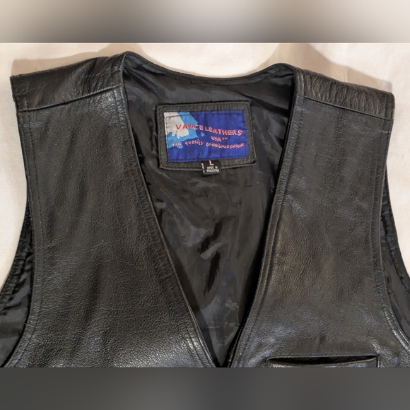 Vance Leathers Size Lg Black Leather Motorcycle Vest Lace Up Sides Snap Biker - Picture 2 of 12